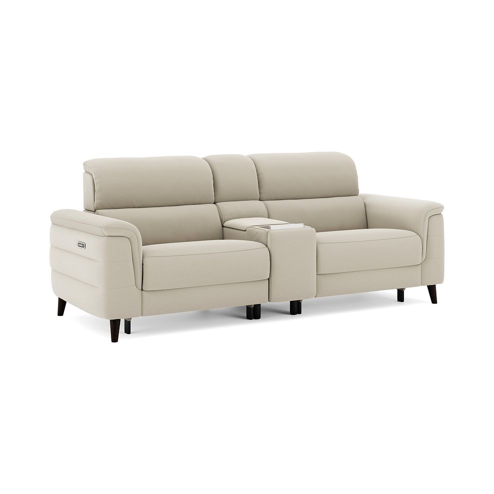 Cassius 2.5 Seater Power Recliner Console Sofa with Smart Screen and Speakers in Bella Barley White Fabric 1