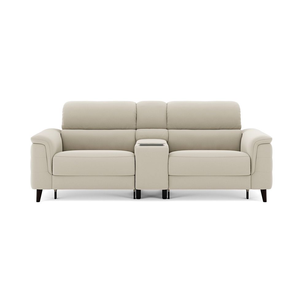 Cassius 2.5 Seater Power Recliner Console Sofa with Smart Screen and Speakers in Bella Barley White Fabric 3