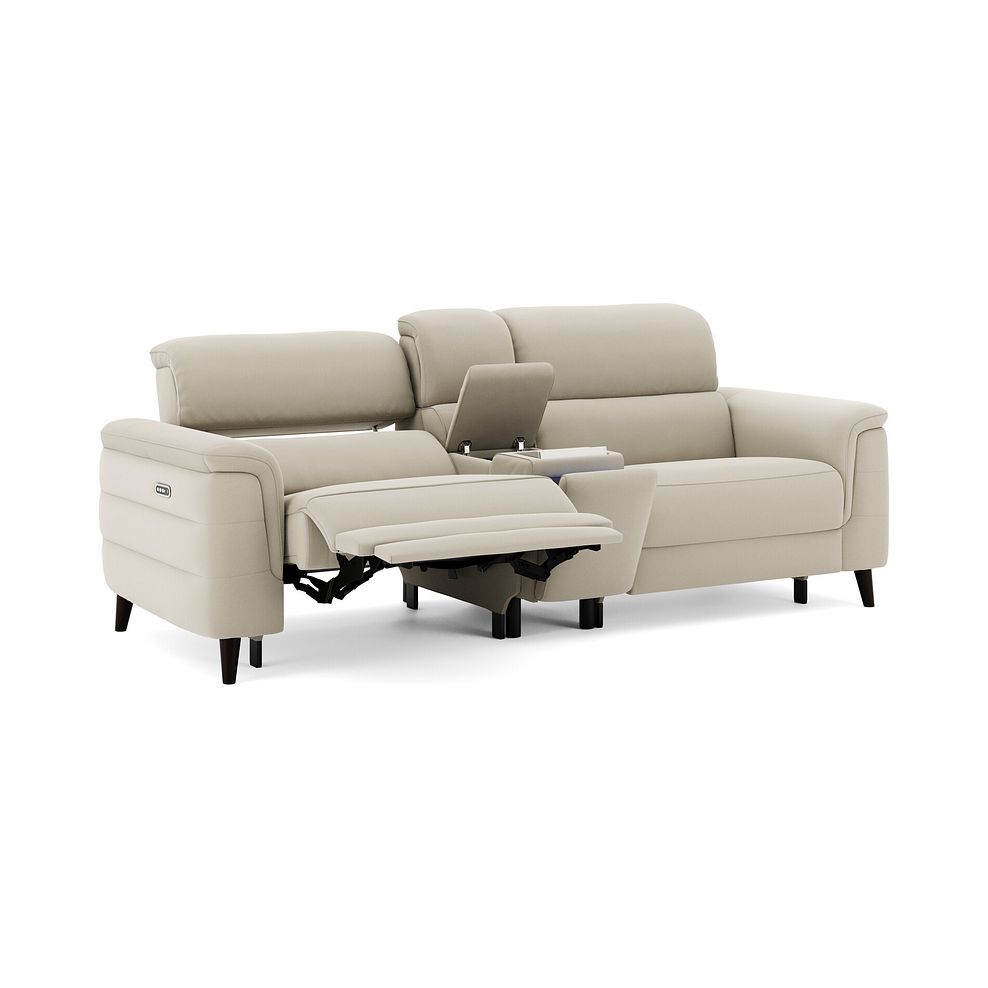 Cassius 2.5 Seater Power Recliner Console Sofa with Smart Screen and Speakers in Bella Barley White Fabric 2