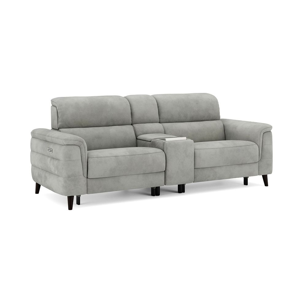 Cassius 2.5 Seater Power Recliner Console Sofa with Smart Screen and Speakers in Dexter Stone Fabric 1