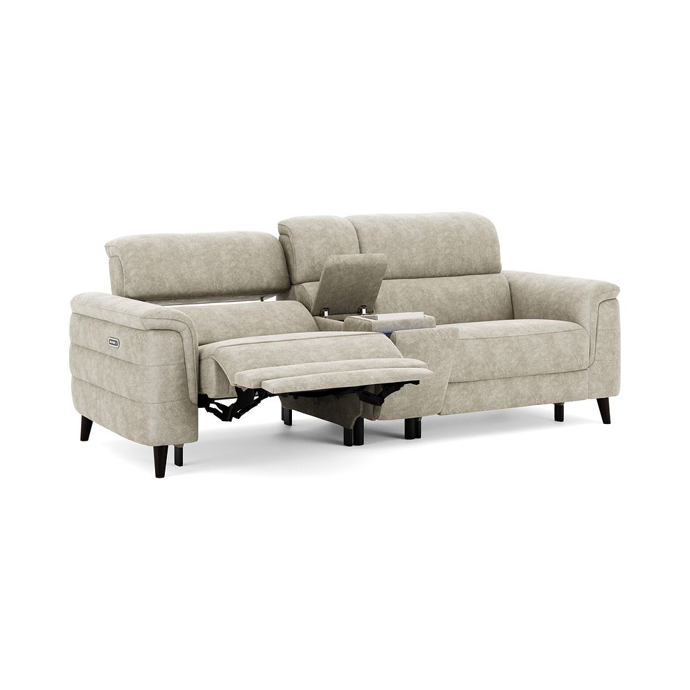 Cassius 2.5 Seater Power Recliner Console Sofa with Smart Screen and Speakers in Marble Cream Fabric 2