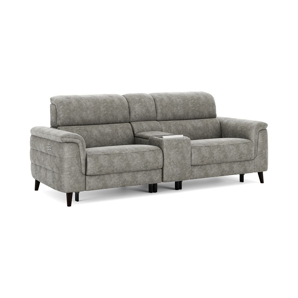 Cassius 2.5 Seater Power Recliner Console Sofa with Smart Screen and Speakers in Marble Mink Fabric 1