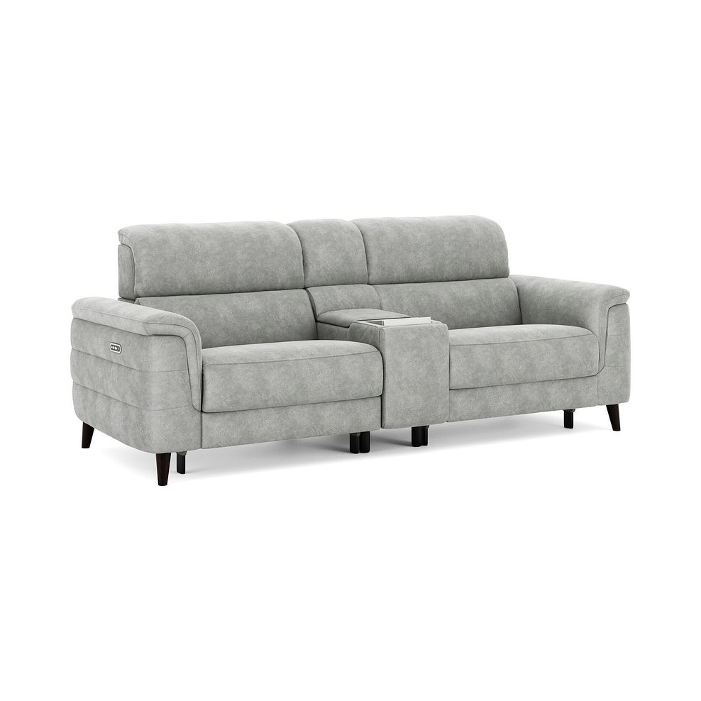 Cassius 2.5 Seater Power Recliner Console Sofa with Smart Screen and Speakers in Marble Silver Fabric 1
