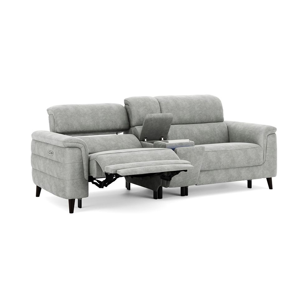 Cassius 2.5 Seater Power Recliner Console Sofa with Smart Screen and Speakers in Marble Silver Fabric 2