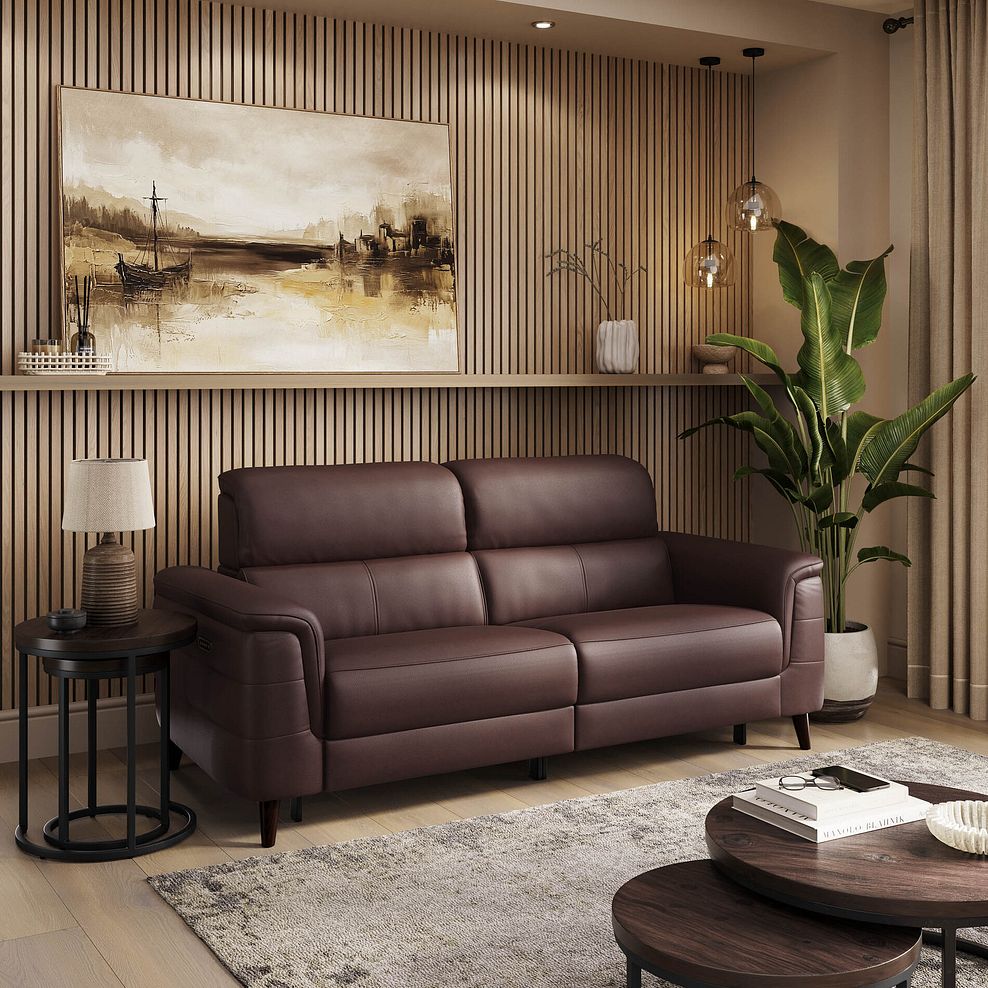 Cassius 3 Seater Power Recliner Sofa with Adjustable Power Headrests and Speakers in Chestnut Leather 1