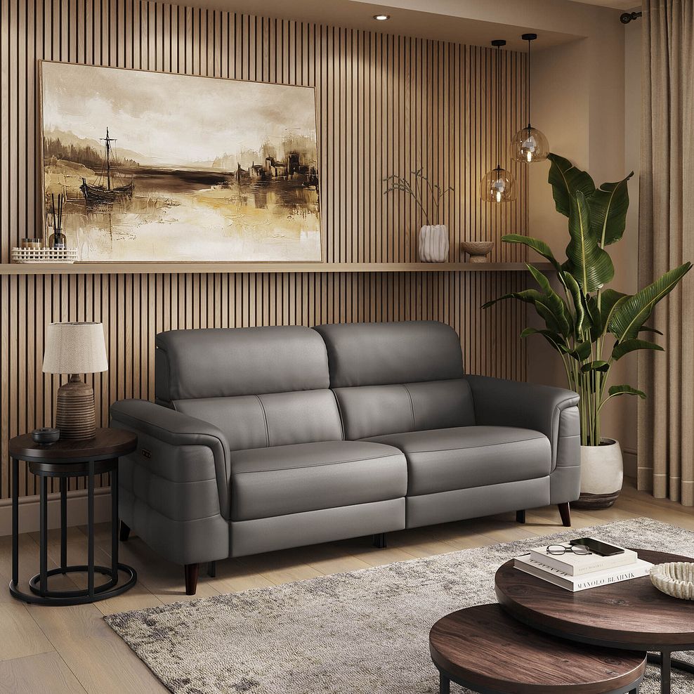 Cassius 3 Seater Power Recliner Sofa with Adjustable Power Headrests in Elephant Grey Leather 1