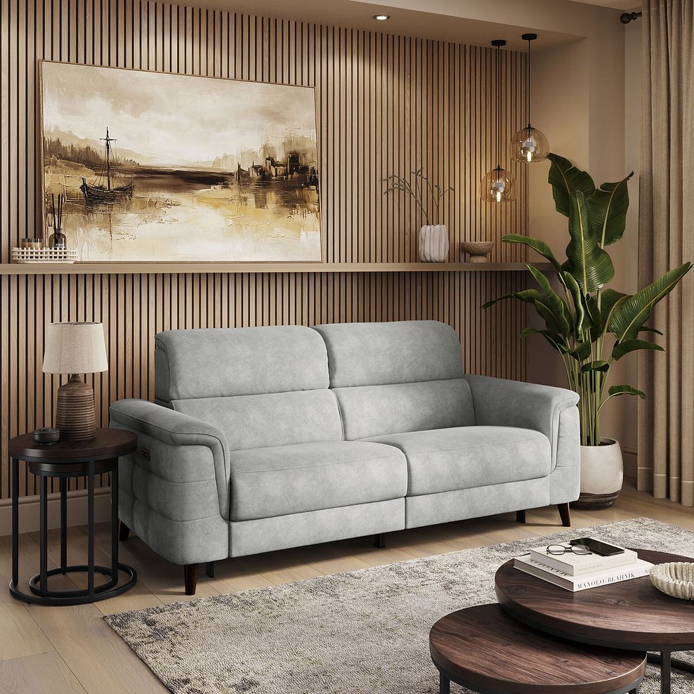 Cassius 3 Seater Power Recliner Sofa with Adjustable Power Headrests in Marble Silver Fabric 1