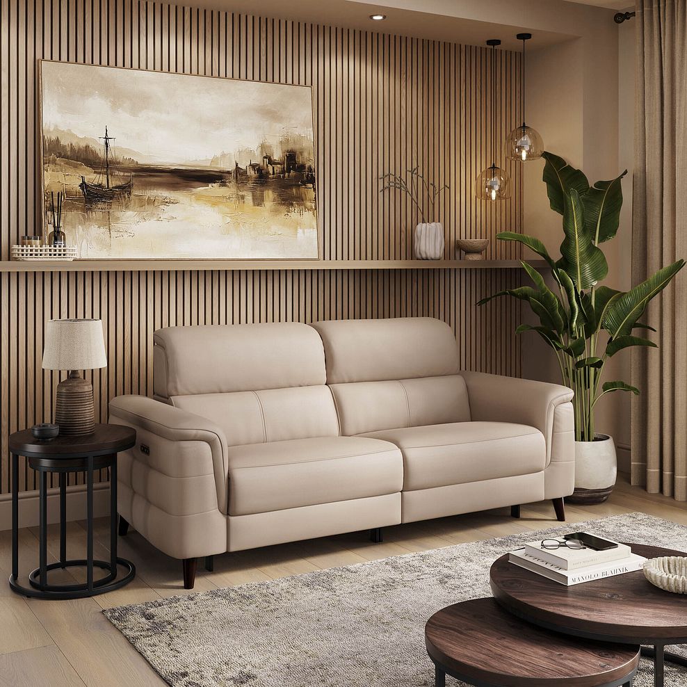 Cassius 3 Seater Power Recliner Sofa with Adjustable Power Headrests in Mushroom Leather 1