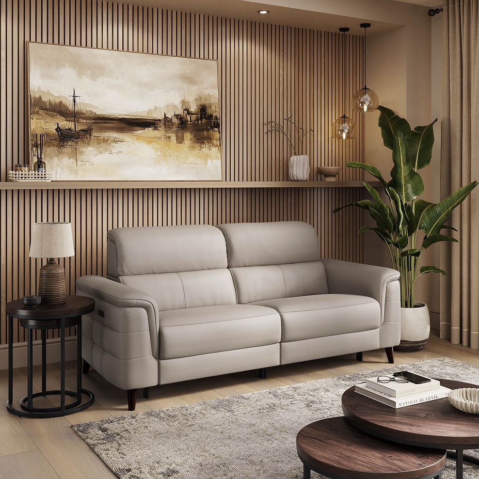 Cassius 3 Seater Power Recliner Sofa with Adjustable Power Headrests in Oyster Leather 1