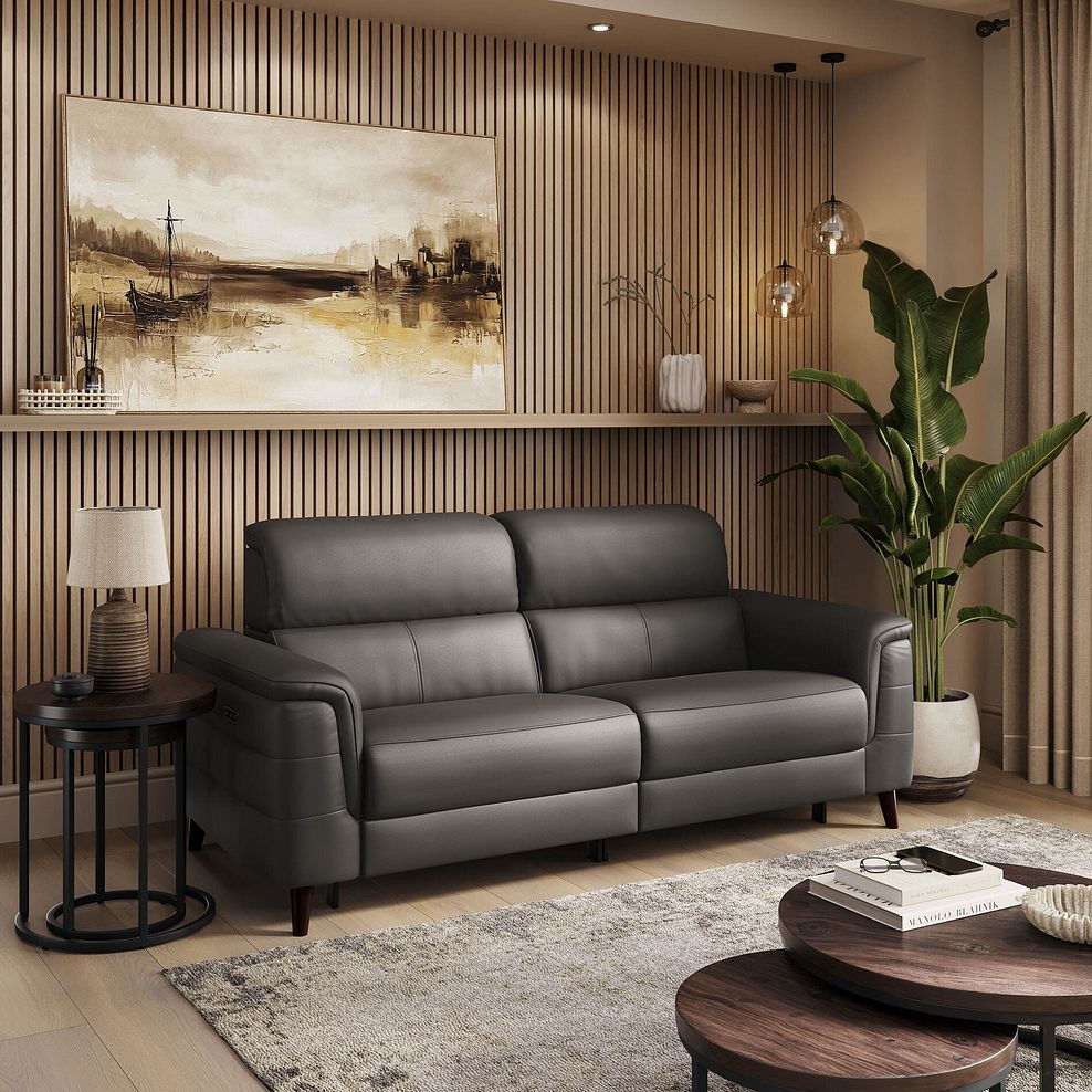 Cassius 3 Seater Power Recliner Sofa with Adjustable Power Headrests in Storm Leather 1