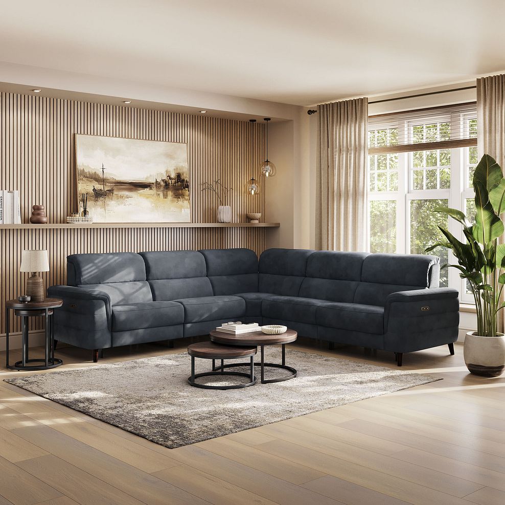 Cassius Large Corner Electric Recliner Sofa in Dexter Shadow Fabric 1