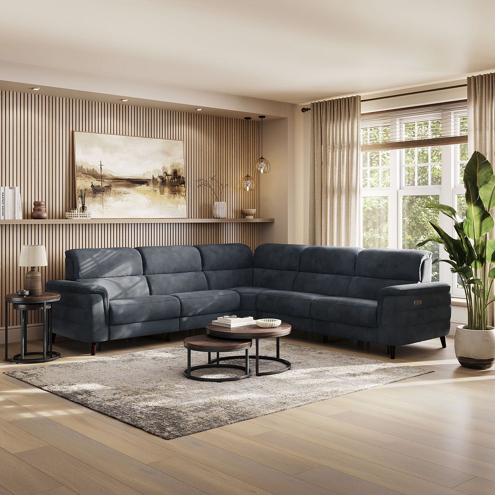 Cassius Large Corner Electric Recliner Sofa with Adjustable Power Headrests in Dexter Shadow Fabric 1