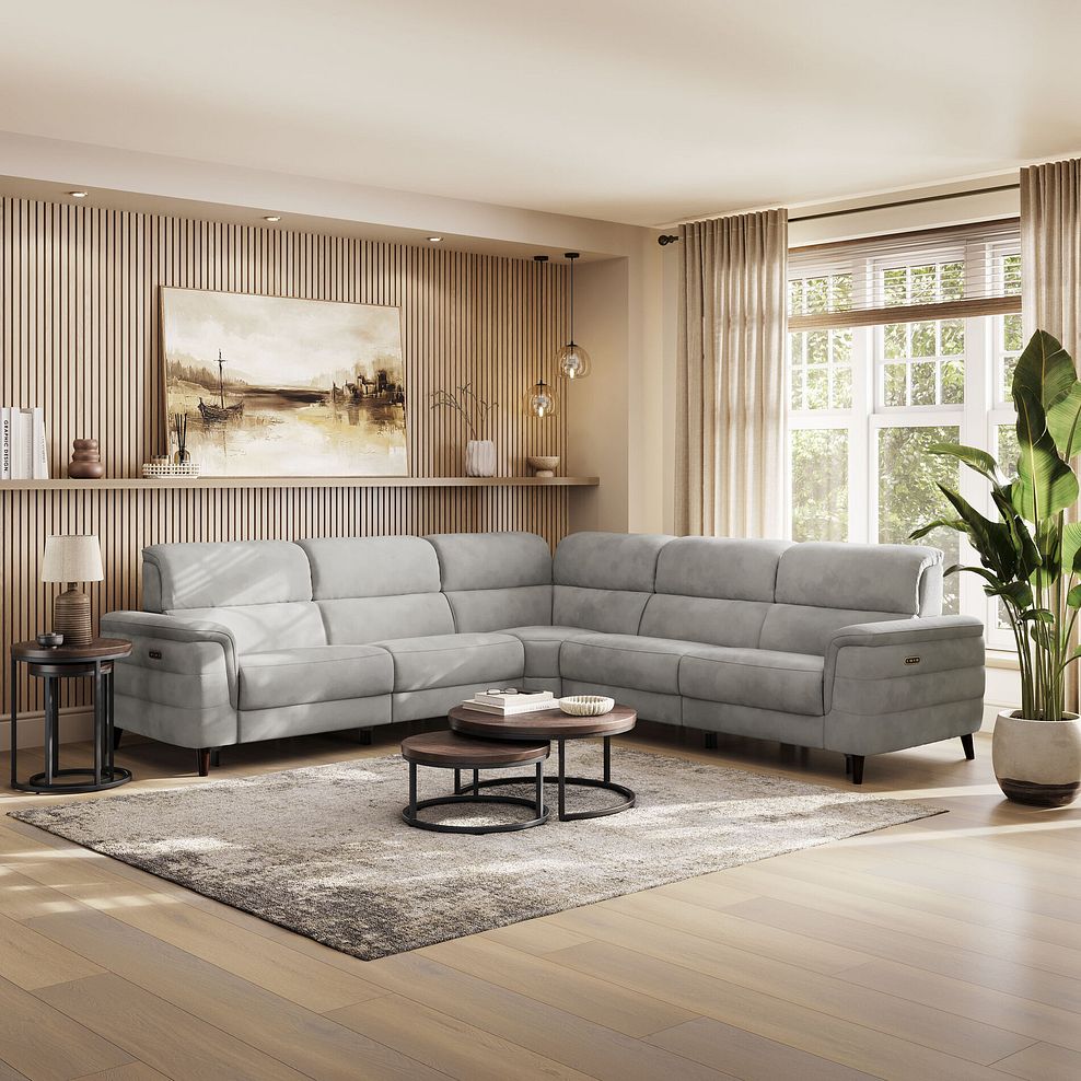 Cassius Large Corner Electric Recliner Sofa with Adjustable Power Headrests in Dexter Stone Fabric 1