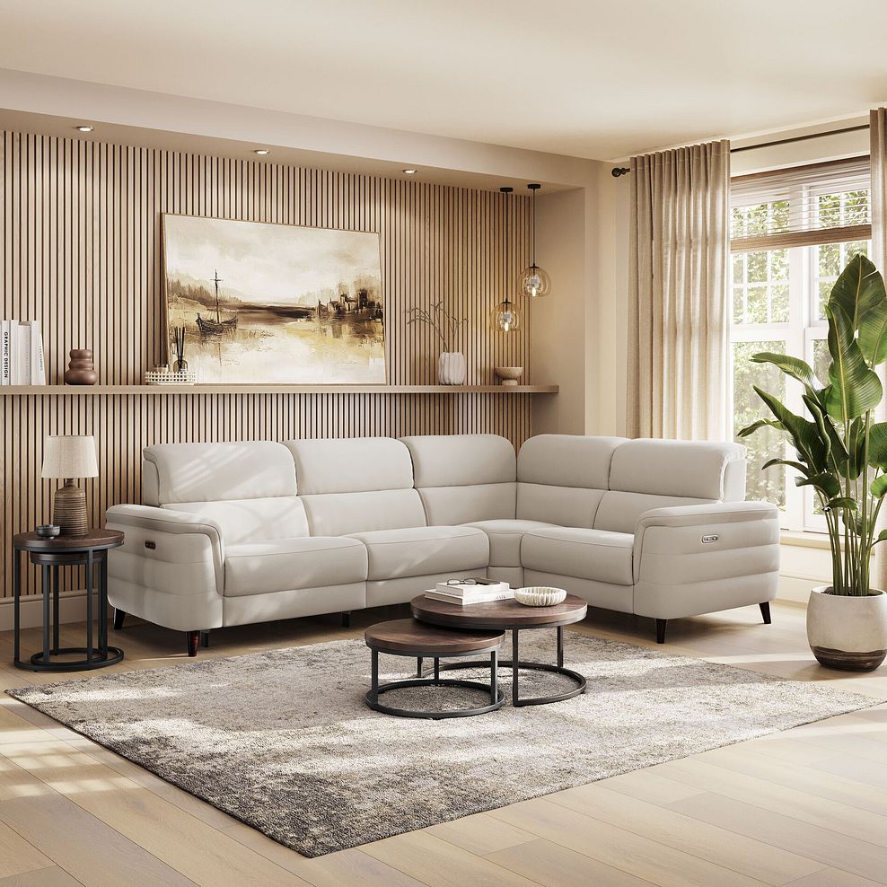 Cassius Left hand Corner Electric Recliner Sofa in Bella Barley White Fabric 1