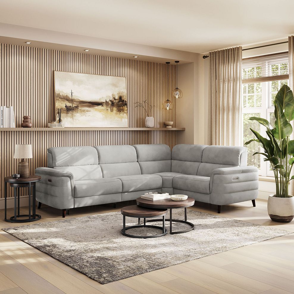 Cassius Left hand Corner Electric Recliner Sofa in Dexter Stone Fabric 1