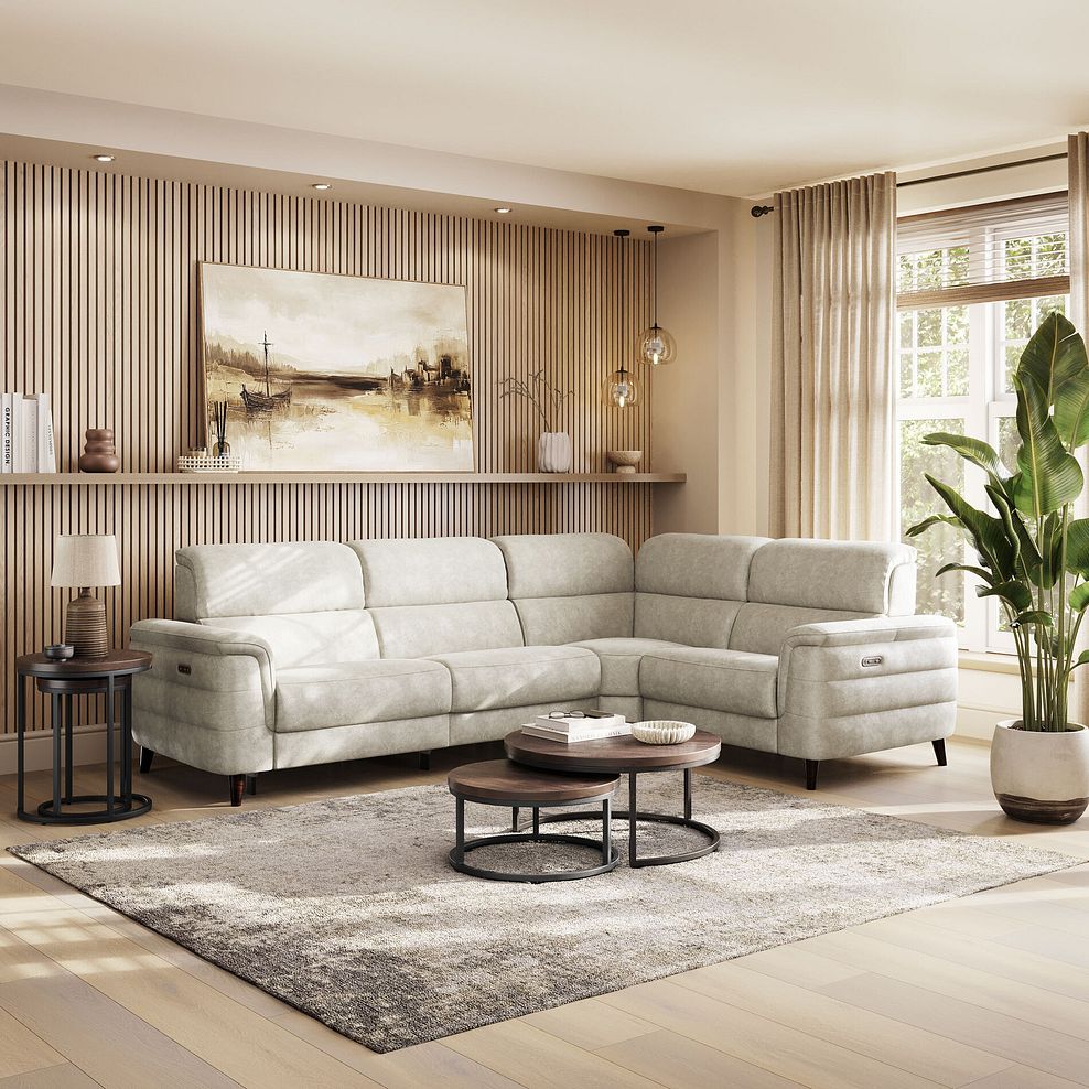 Cassius Left hand Corner Electric Recliner Sofa in Marble Cream Fabric 1