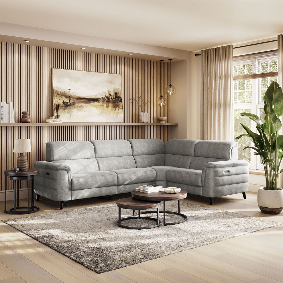 Cassius Left hand Corner Electric Recliner Sofa in Marble Mink Fabric 1