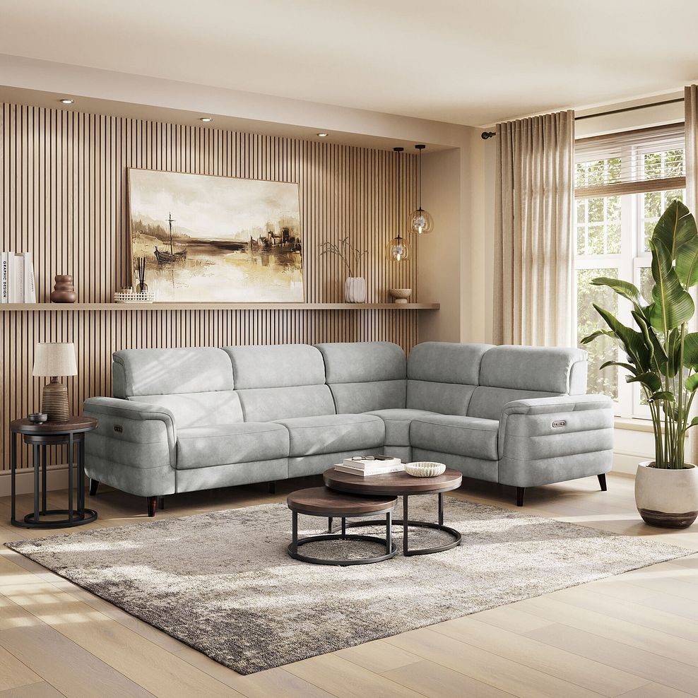 Cassius Left hand Corner Electric Recliner Sofa in Marble Silver Fabric 1