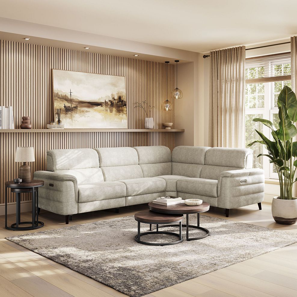 Cassius Left hand Corner Electric Recliner Sofa with Adjustable Power Headrests in Marble Cream Fabric 1