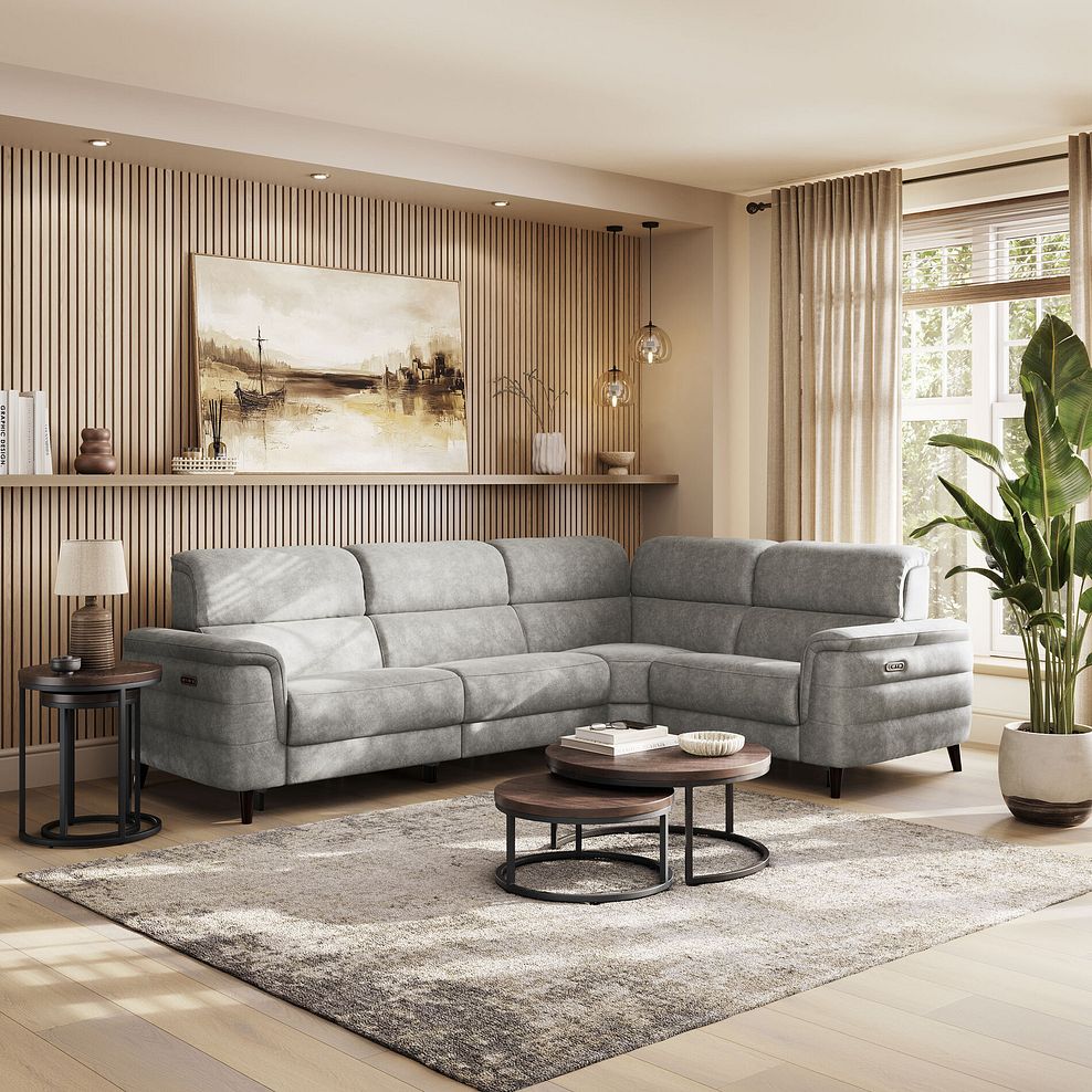 Cassius Left hand Corner Electric Recliner Sofa with Adjustable Power Headrests in Marble Mink Fabric 1