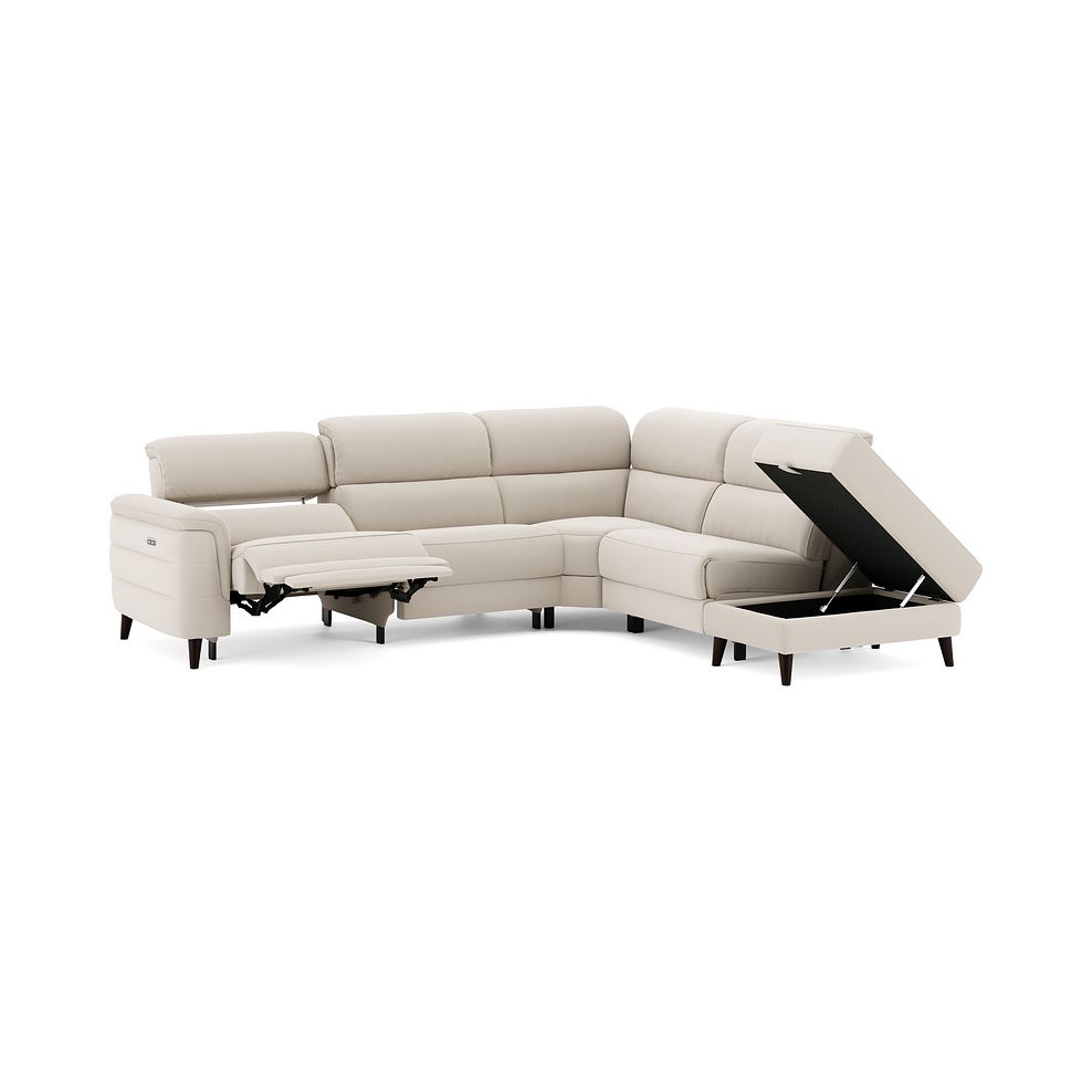 Cassius Left hand Corner Electric Recliner Sofa with Storage Chaise and Power Headrests in Bella Barley White Fabric 3