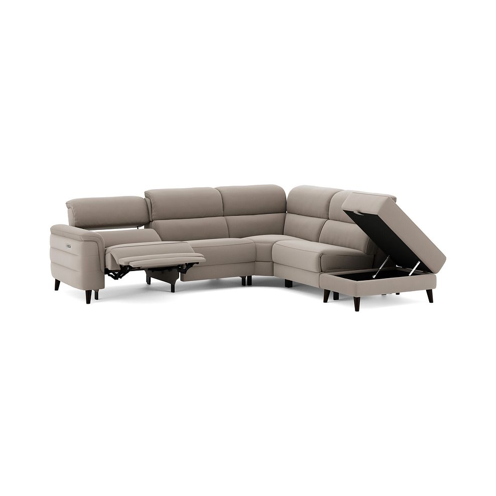 Cassius Left hand Corner Electric Recliner Sofa with Storage Chaise and Power Headrests in Bella Latte Fabric 3