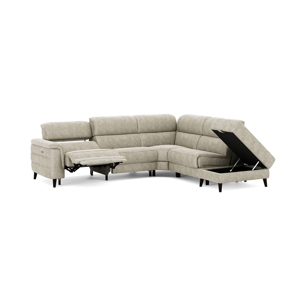 Cassius Left hand Corner Electric Recliner Sofa with Storage Chaise and Power Headrests in Marble Cream Fabric 3