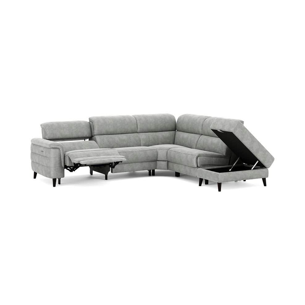 Cassius Left hand Corner Electric Recliner Sofa with Storage Chaise and Power Headrests in Marble Silver Fabric 3