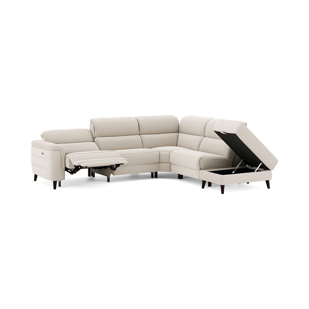 Cassius Left hand Corner Electric Recliner Sofa with Storage Chaise in Bella Barley White Fabric 3