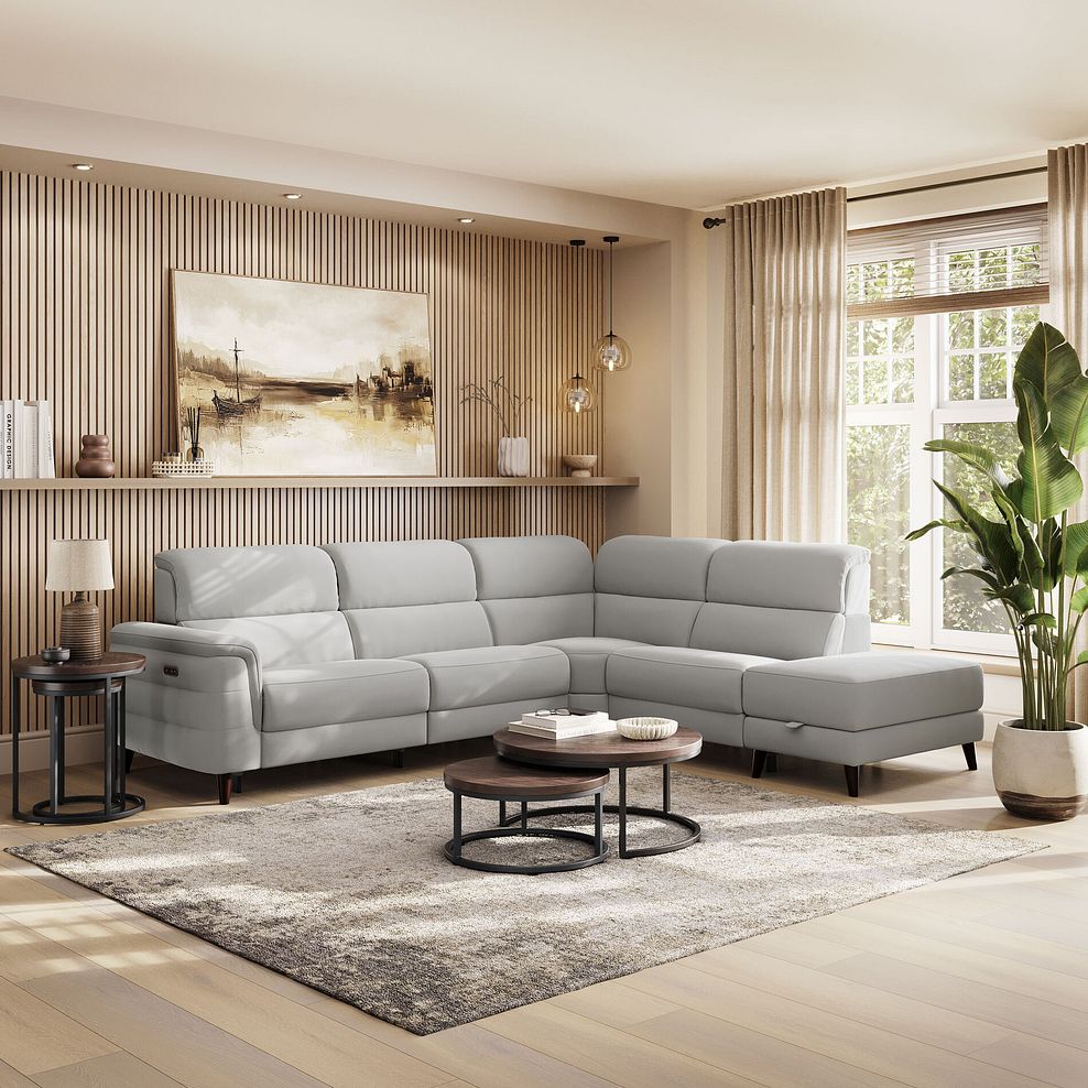 Cassius Left hand Corner Electric Recliner Sofa with Storage Chaise in Bella Lead Grey Fabric 1