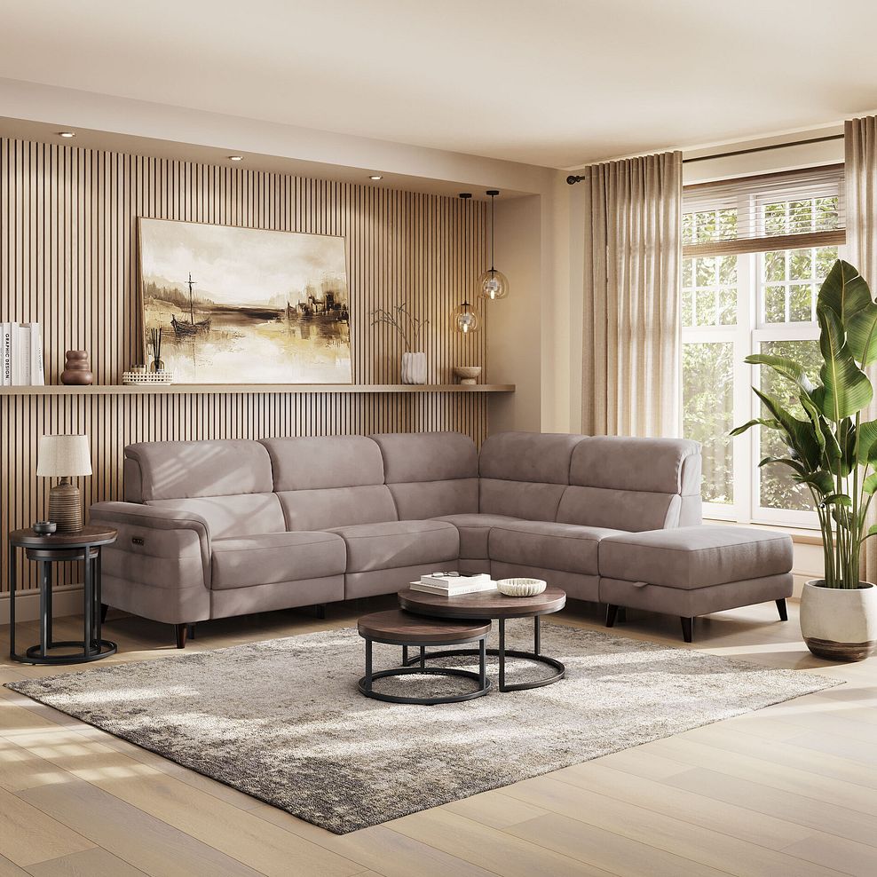 Cassius Left hand Corner Electric Recliner Sofa with Storage Chaise in Dexter Nutmeg Fabric 1