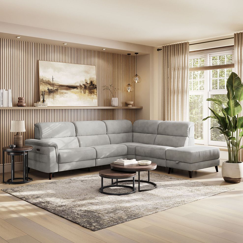 Cassius Left hand Corner Electric Recliner Sofa with Storage Chaise in Dexter Stone Fabric 1
