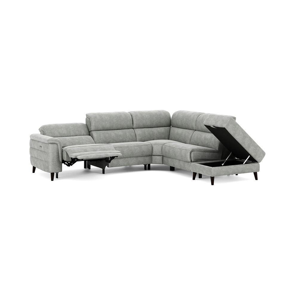 Cassius Left hand Corner Electric Recliner Sofa with Storage Chaise in Marble Silver Fabric 3