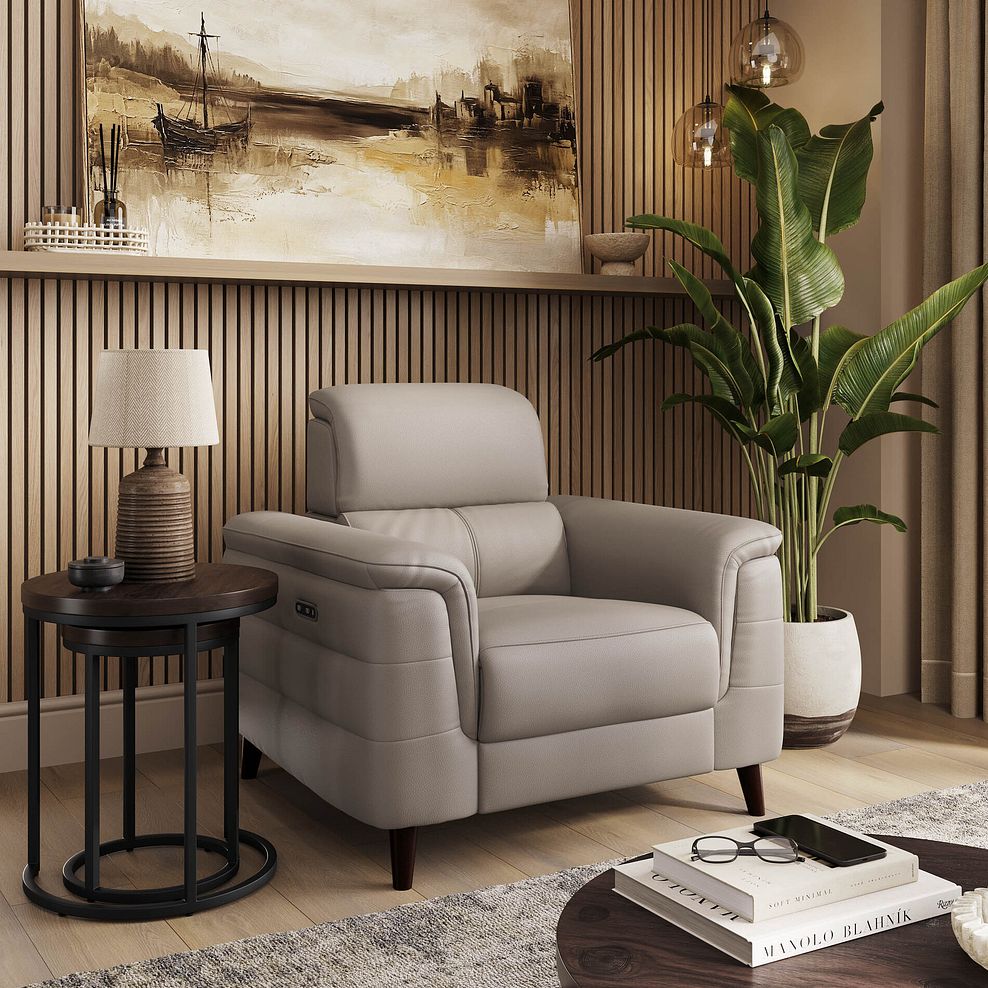Cassius Power Recliner Armchair in Oyster Leather 1