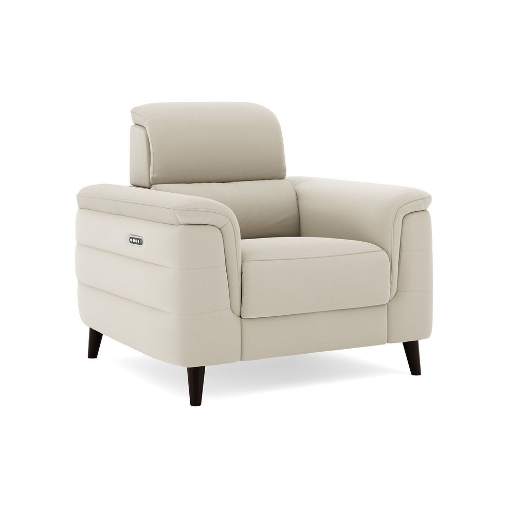 Cassius Power Recliner Armchair with Adjustable Power Headrest and Speakers in Bella Barley White Fabric 1