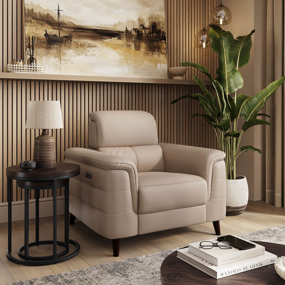 Cassius Power Recliner Armchair with Adjustable Power Headrest in Mushroom Leather 1