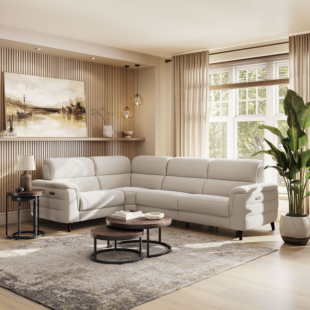 Cassius Right hand Corner Electric Recliner Sofa in Bella Barley White Fabric 1