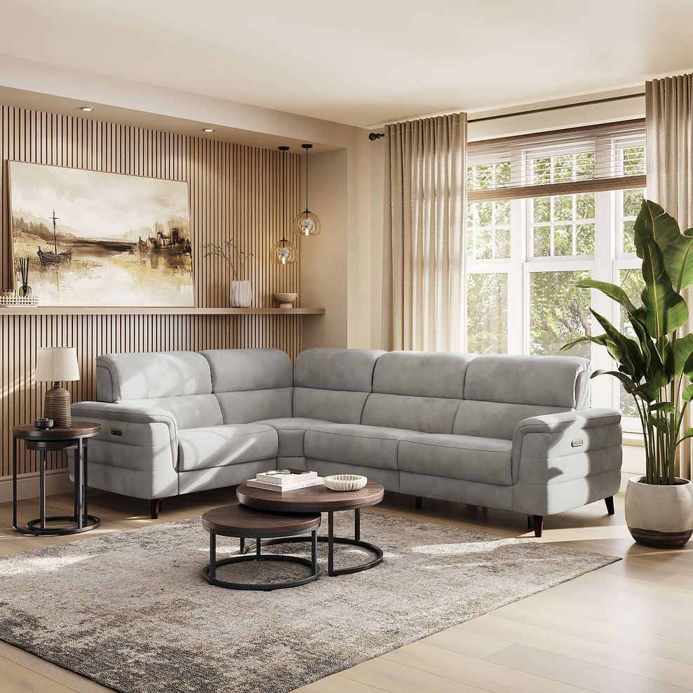 Cassius Right hand Corner Electric Recliner Sofa in Dexter Stone Fabric 1