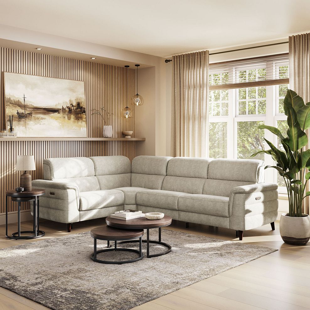 Cassius Right hand Corner Electric Recliner Sofa in Marble Cream Fabric 1