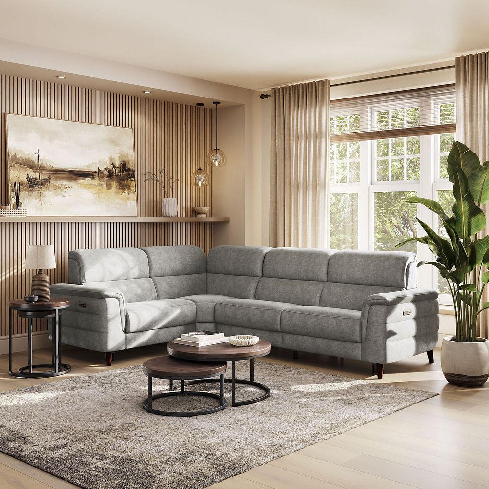 Cassius Right hand Corner Electric Recliner Sofa in Marble Mink Fabric 1