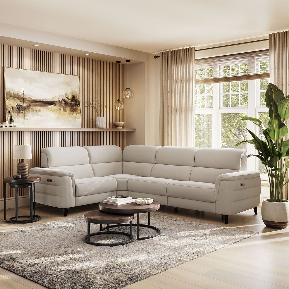 Cassius Right hand Corner Electric Recliner Sofa with Adjustable Power Headrests in Bella Barley White Fabric 1