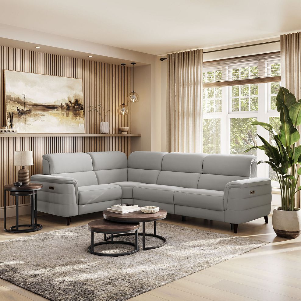 Cassius Right hand Corner Electric Recliner Sofa with Adjustable Power Headrests in Bella Lead Grey Fabric 1