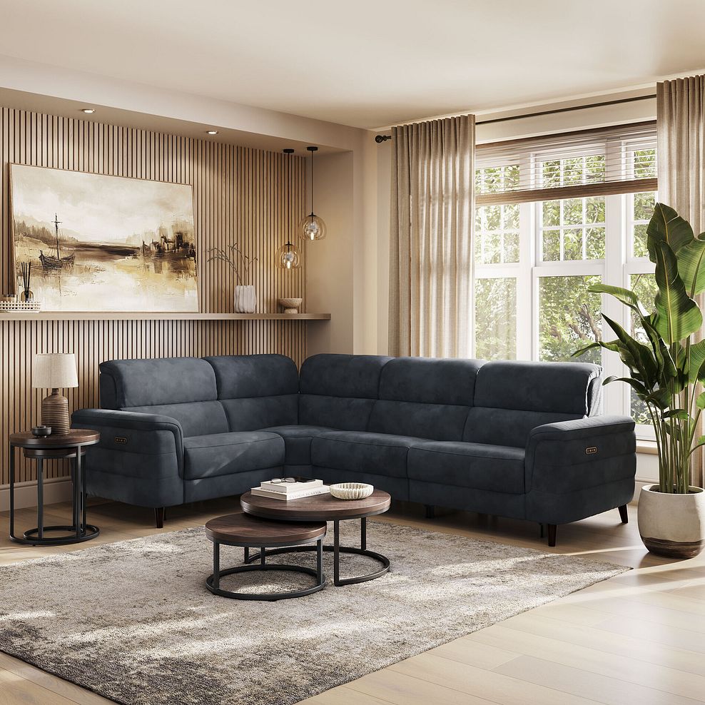 Cassius Right hand Corner Electric Recliner Sofa with Adjustable Power Headrests in Dexter Shadow Fabric 1