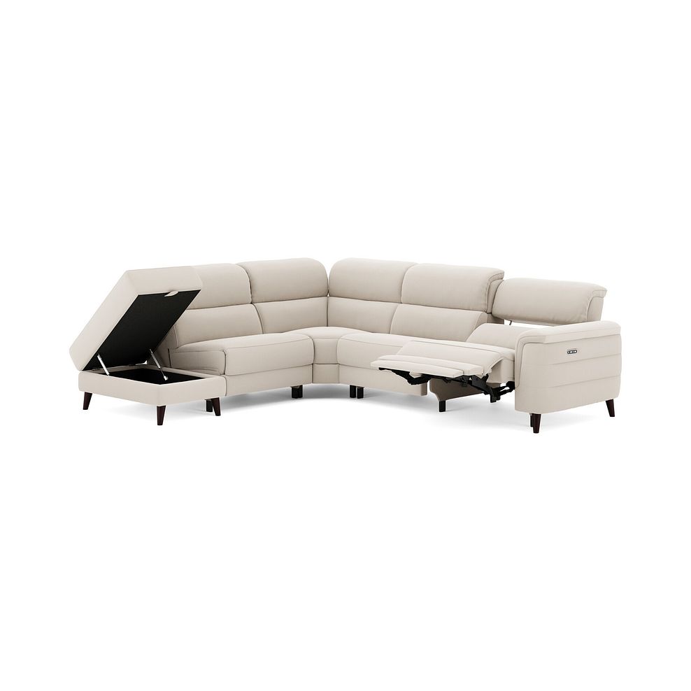 Cassius Right hand Corner Electric Recliner Sofa with Storage Chaise and Power Headrests in Bella Barley White Fabric 2