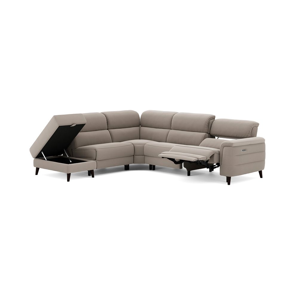 Cassius Right hand Corner Electric Recliner Sofa with Storage Chaise and Power Headrests in Bella Latte Fabric 3