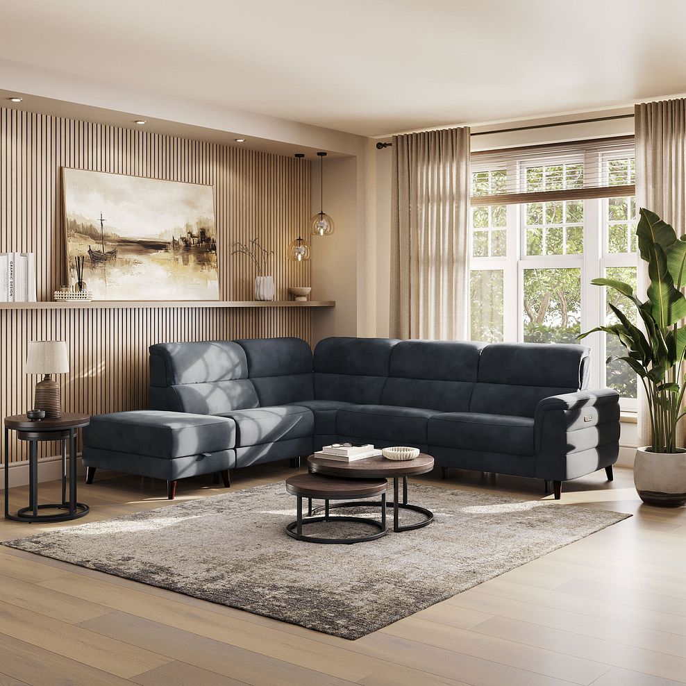 Cassius Right hand Corner Electric Recliner Sofa with Storage Chaise and Power Headrests in Dexter Shadow Fabric 1