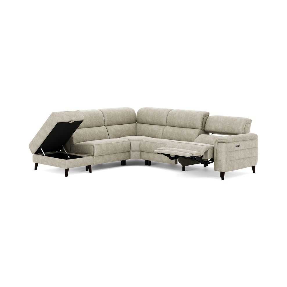 Cassius Right hand Corner Electric Recliner Sofa with Storage Chaise and Power Headrests in Marble Cream Fabric 3