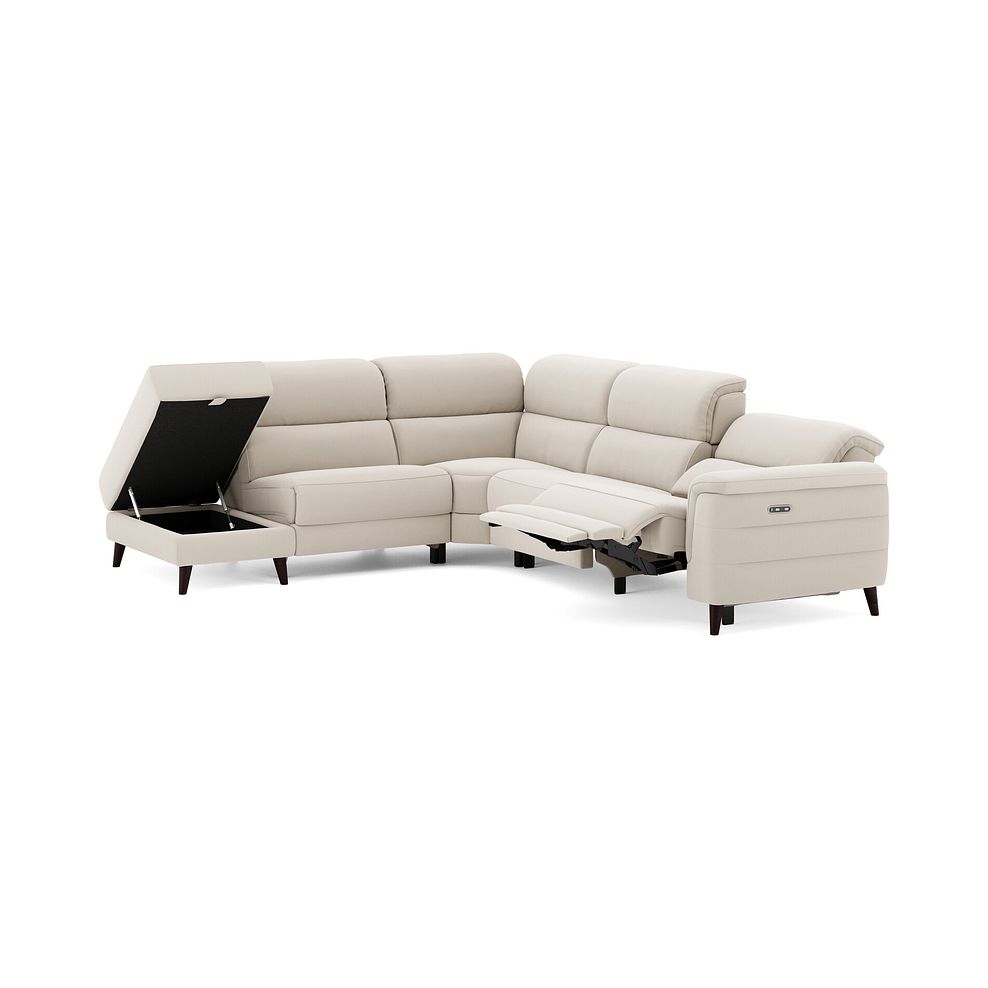 Cassius Right hand Corner Electric Recliner Sofa with Storage Chaise in Bella Barley White Fabric 3