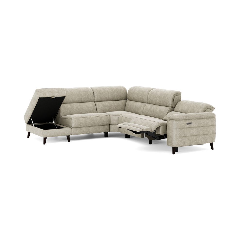 Cassius Right hand Corner Electric Recliner Sofa with Storage Chaise in Marble Cream Fabric 3
