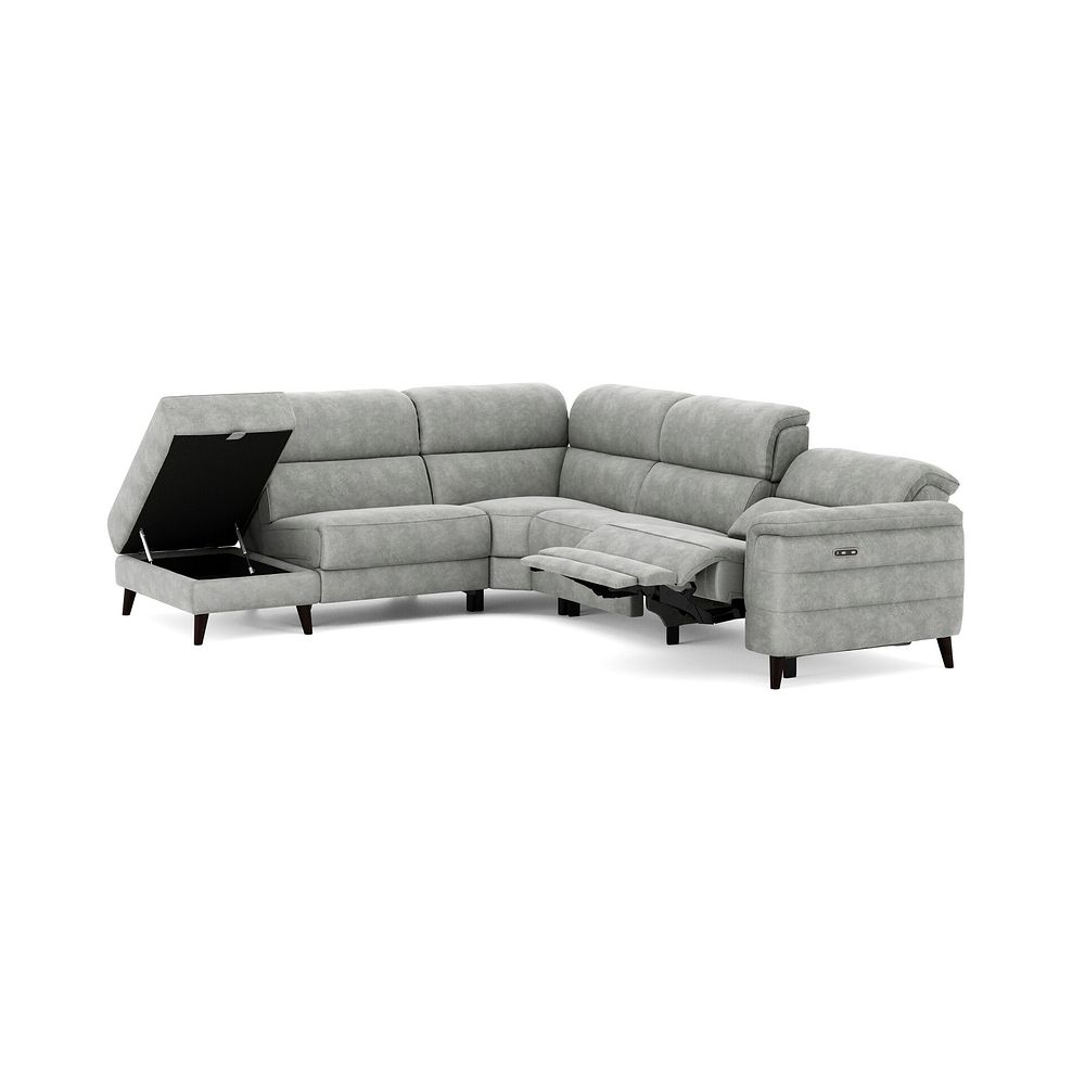 Cassius Right hand Corner Electric Recliner Sofa with Storage Chaise in Marble Silver Fabric 3